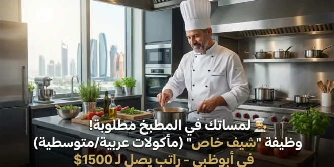 👨‍🍳 لمساتك في المطبخ مطلوبة! وظيفة "شيف خاص" (مأكولات عربية/متوسطية) في أبوظبي – راتب يصل لـ 1500$