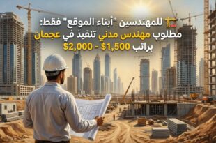 🏗️ للمهندسين "أبناء الموقع" فقط: مطلوب مهندس مدني تنفيذ في عجمان براتب $1,500 - $2,000